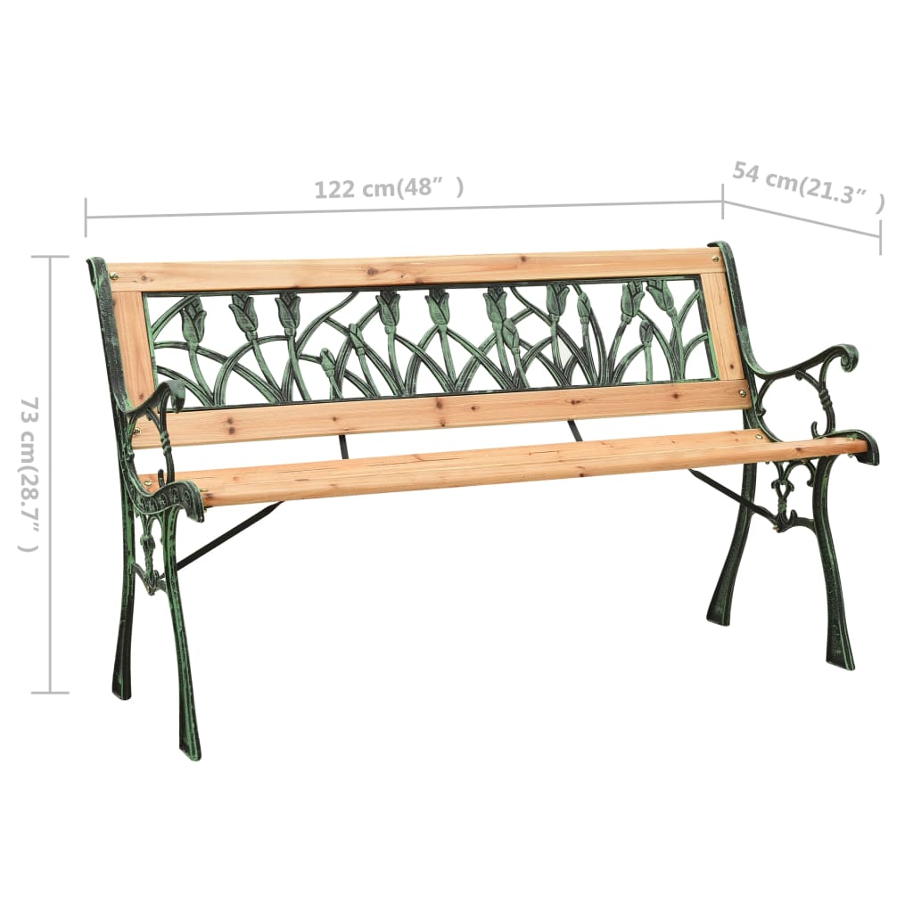 banc de jardin en bois et fonte avec fleur