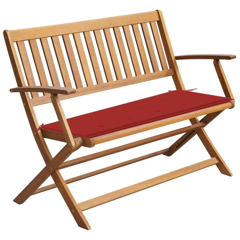 banc de jardin pliable avec coussin rouge