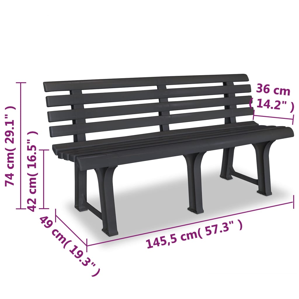 Banc de Jardin Plastique Gris Anthracite