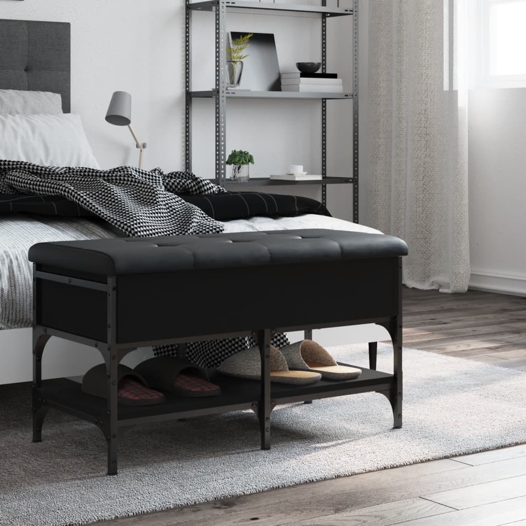 banc d'entrée avec rangement noir avec coussin