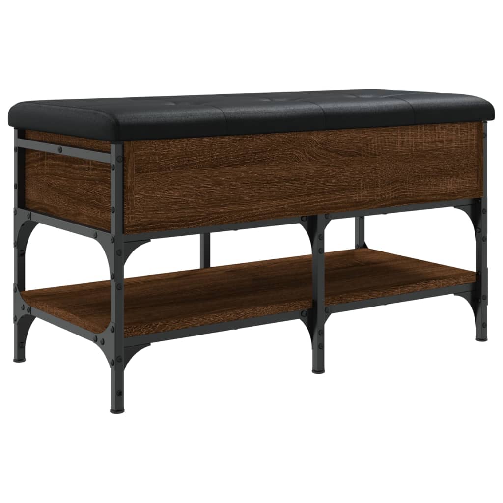 banc coffre de rangement bois métal marron