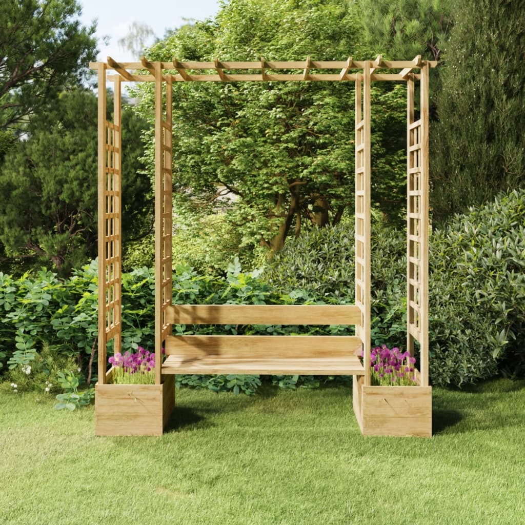 banc de jardin en bois avec tonnelle