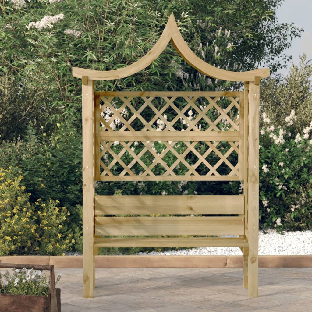 arche de jardin avec banc en bois